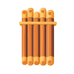 Flat 2D Pan Flute illustration, vector graphic in icon style, on white background