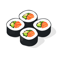 Minimal flat vector of a Spicy Tuna Rolls, 2D icon-style illustration on white background