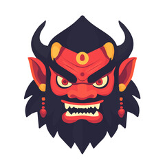 Minimal flat vector of a Rakshasa, 2D icon-style illustration on white background