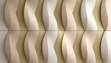 Abstract wall panel design with undulating, repeating shapes in beige, cream, and light tan
