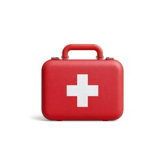 Obraz premium Compact red first aid kit with white cross symbol