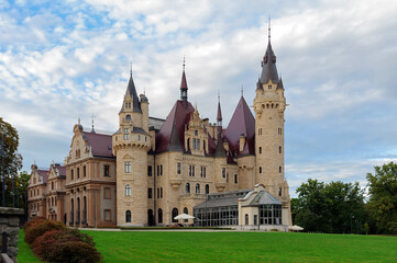 Moszna Castle with an adjoining hothouse in Poland