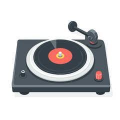 Minimal flat vector of a Record Player, 2D icon-style illustration on white background