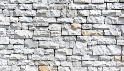 Fototapeta premium Light gray stacked stone wall background with rough texture