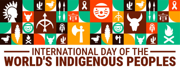 International Day of the World's Indigenous Peoples Geometric shape pattern background, banner or poster design template. observed every year in August. Holiday concept. Use to any Template, card