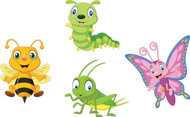 Cartoon funny insect collection set Vector