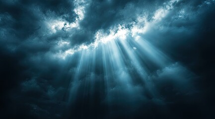 Sunlight piercing dark underwater clouds