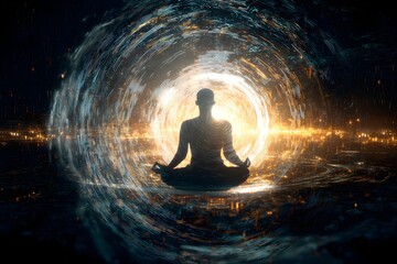 Meditative Silhouette with Energy Flow