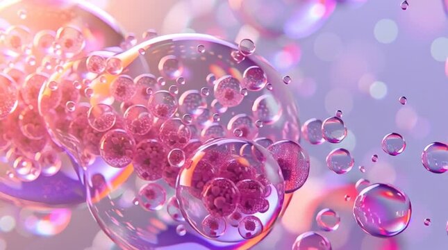 Bubbles of Biological Wonders: An intimate view of transparent bubbles showcasing an aesthetic and detailed array of cellular structures, creating an evocative feeling of wonder.