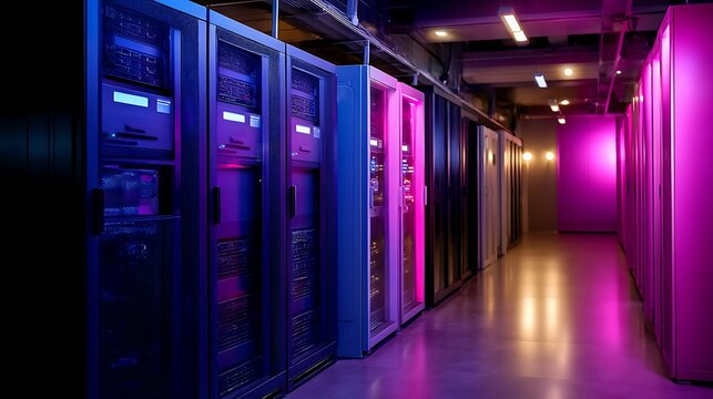 High-tech server action in a cinematic sci-fi environment technology hub server room futuristic viewpoint