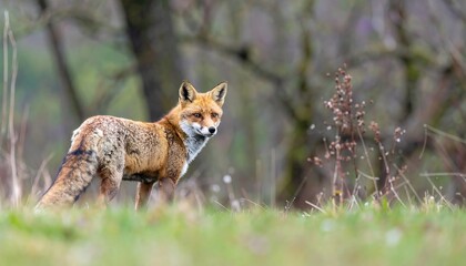 Red fox in a grassy field