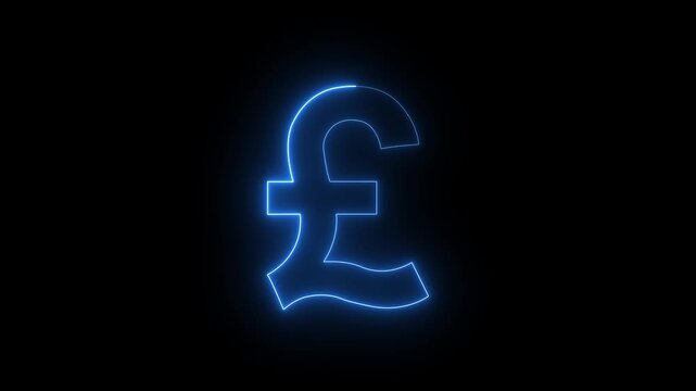Neon pound icon animation. Glowing neon pound money icon, looped animation. pound currency sign, bank, Business and finance conceptual neon light pound. neon blue pound currency on black background.