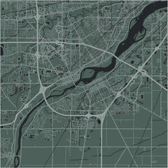 Map of Perrysburg in Ohio in a smooth dark style. Contains layered vector with roads water, parks, etc.