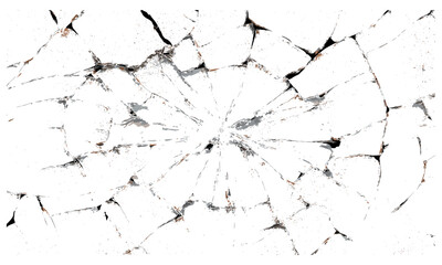 Vintage grunge broken glass texture featuring cracked, shattered window overlay for punk album cover design. Vector shattered glass effect with distressed damage, bullet marks