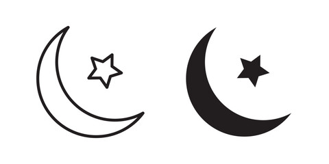 Moon and star icon, outline style icon for web site or mobile app, vector graphics