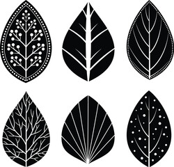 Fototapeta premium Stylized Black and White Leaf Silhouettes Set