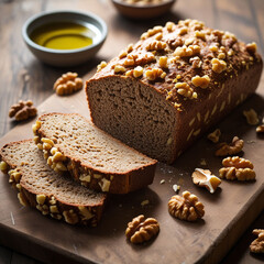 Bread, loaf of bread, breakfast bread, nut bread, generative AI