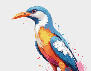 Obraz premium This is a dynamic and colorful watercolor style illustration of a bird, possibly a kingfisher or a similar small bird. The bird is captured in a mid-movement pose, as if landing or taking o (23)