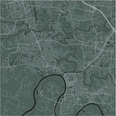 Map of Clarksville in Tennessee in a smooth dark style. Contains layered vector with roads water, parks, etc.