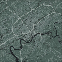 Map of Knoxville in Tennessee in a smooth dark style. Contains layered vector with roads water, parks, etc.