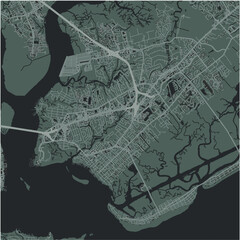 Map of Mount pleasant in South Carolina in a smooth dark style. Contains layered vector with roads water, parks, etc.