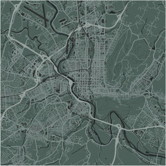 Map of Reading in Pennsylvania in a smooth dark style. Contains layered vector with roads water, parks, etc.