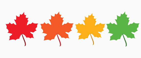 Maple leaf logo. Maple leaf silhouette of colorful maple leaves in varying shades of red, orange ,green, yellow arranged symmetrically on a white background.