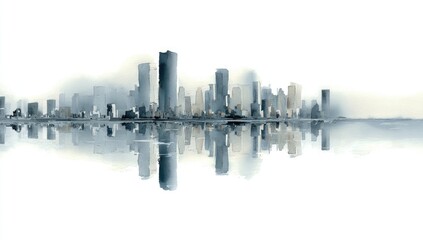 City skyline watercolor reflection