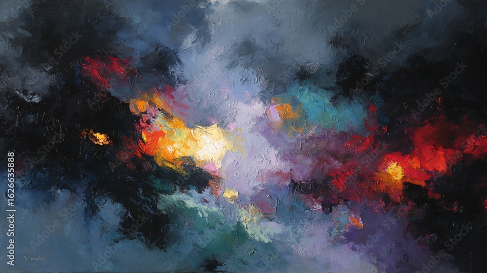 Poster a vibrant display of color and texture in an abstract painting.