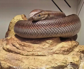 Brown Snake Coiled on Rock