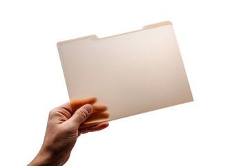 Hand holding a light beige file folder