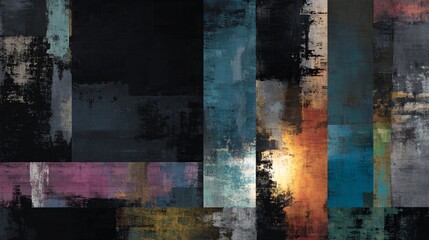 Abstract painting with vertical and horizontal sections of color.