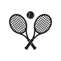 Tennis Racket and Ball Silhouette Icon Vector Illustration

