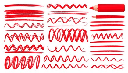Red marker strokes and lines on white