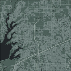 Map of Frisco in Texas in a smooth dark style. Contains layered vector with roads water, parks, etc.