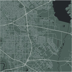 Map of Mesquite in Texas in a smooth dark style. Contains layered vector with roads water, parks, etc.