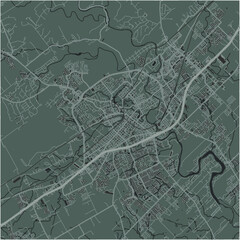 Map of New Braunfels in Texas in a smooth dark style. Contains layered vector with roads water, parks, etc.
