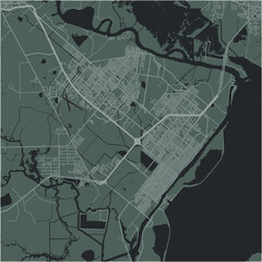 Map of Port Arthur in Texas in a smooth dark style. Contains layered vector with roads water, parks, etc.