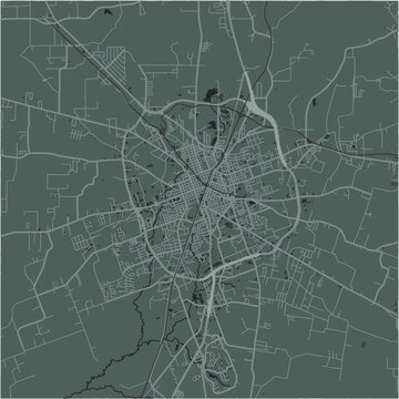 Map of Lufkin in Texas in a smooth dark style. Contains layered vector with roads water, parks, etc.