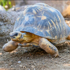 Radiated Tortoise on Dirt Path