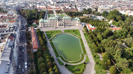 Aerial View of Belvedere Palace and gardens, Vienna, Austria