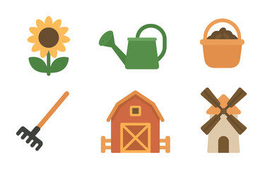 Sunflower Field Icons. Flat vector mini-illustrations sunflower fields in colors children's illustrations: