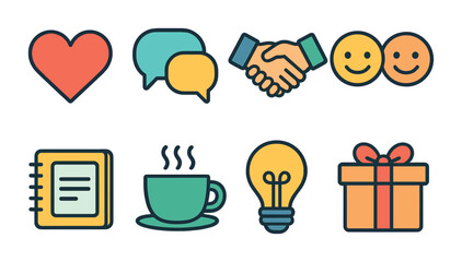 Colorful Empathy Symbols. Flat vector mini-illustrations empathy and understanding in colors children's