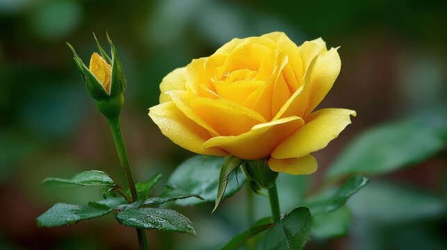 Closeup yellow rose with dew drops - Powered by Adobe