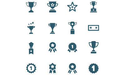 Award Icons Collection – Trophy, Medal, Ribbon & Star Icon Set in Vector Style