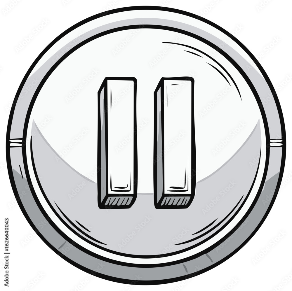 Poster cartoon illustration of a pause button with two vertical rectangles inside of a circle.