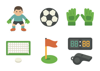 Soccer Penalty Icons. Flat vector mini-illustrations penalty saves in colors children's illustrations: