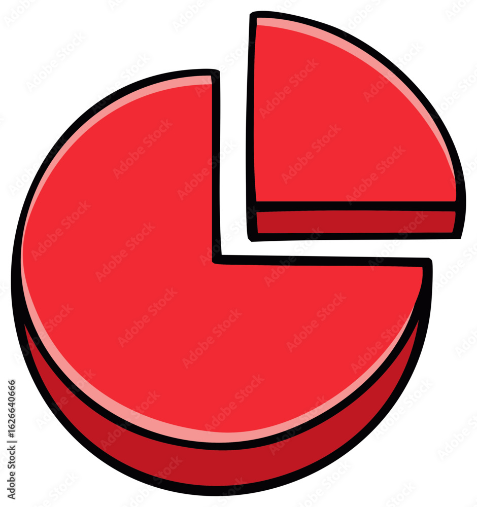 Poster red pie chart with a separate slice representing data and statistics