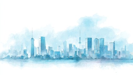 Naklejka premium Watercolor cityscape, soft blue tones
