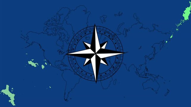 Animated vintage compass rose spinning over an old nautical map, symbolizing exploration and navigation.